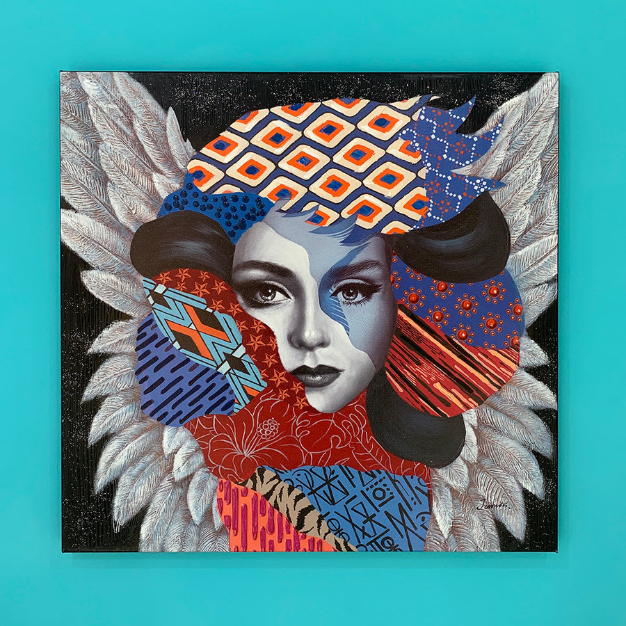 Peinture murale - Femme avec des plumes