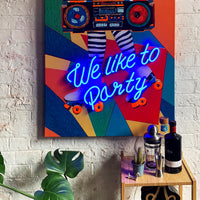 Tableau d'art mural 'We Like to Party' avec néon LED - PETIT