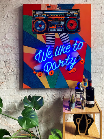 Opera d'arte da parete 'We Like to Party' con neon a LED - PICCOLA