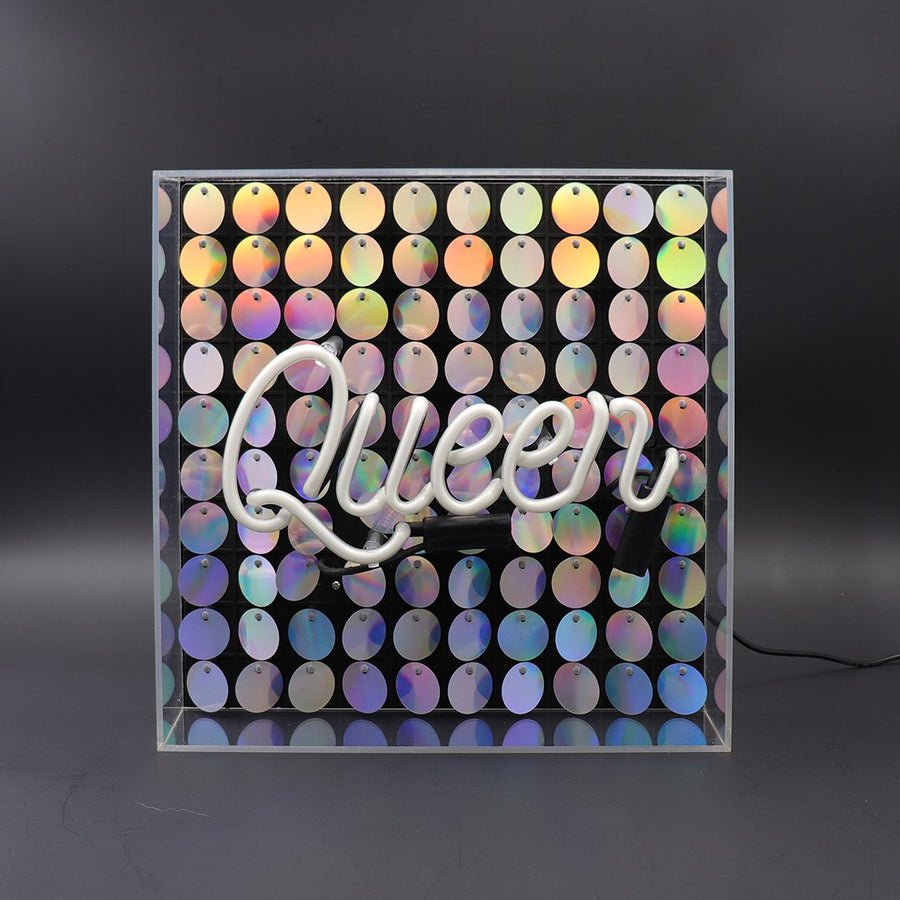 'Queen' Acrylic Box Neon Light with Sequins - Locomocean