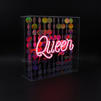 'Queen' Acrylic Box Neon Light with Sequins - Locomocean