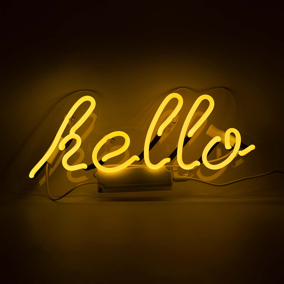 Néon en verre murale 'Hello' - Jaune