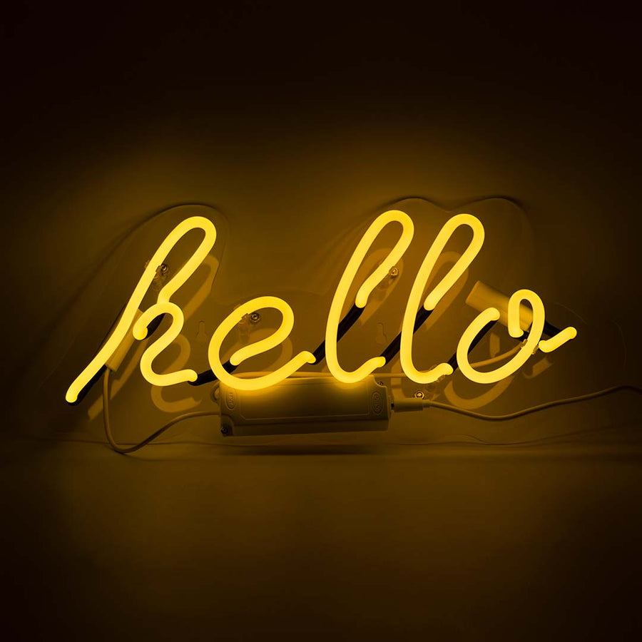 Letrero luminoso de neón "Hola" - Amarillo