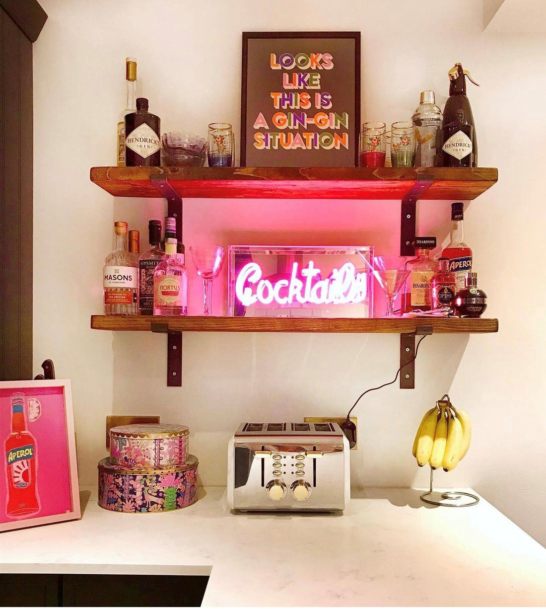 Insegna al neon in vetro 'Cocktails' - Rosa