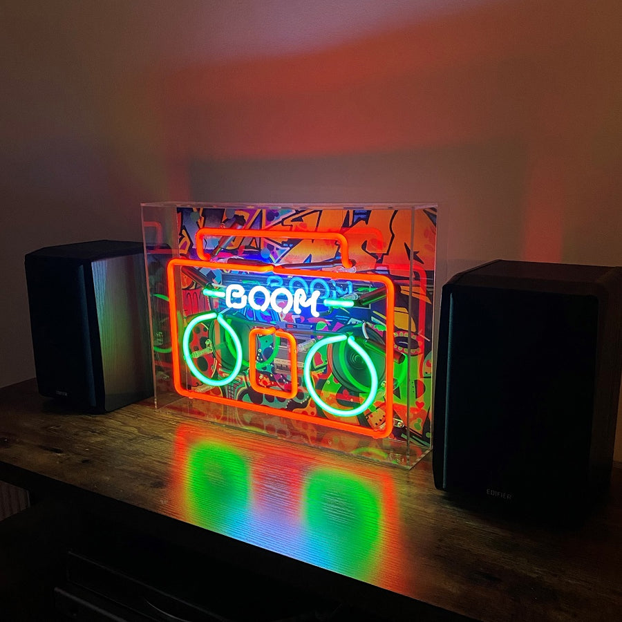 Enseigne néon en verre 'Boom Box', grand format