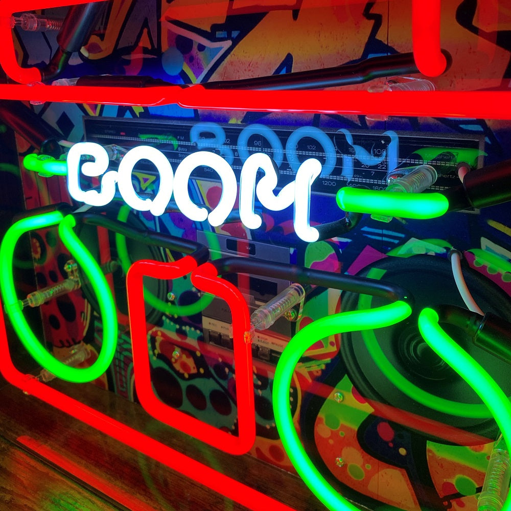 Enseigne néon en verre 'Boom Box', grand format